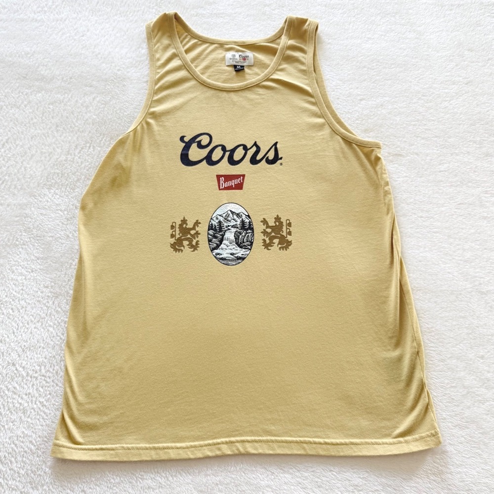 Brixton x Coors Banquet Friendly Union Tank Top Mens Medium Mustard Yellow Beer